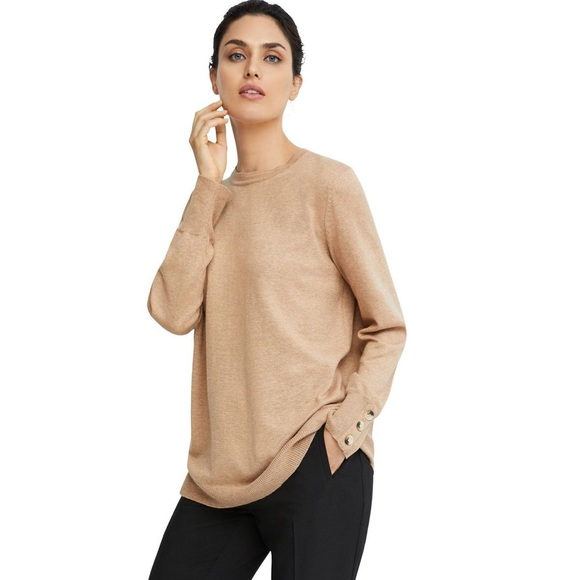 Ellos Button-Cuff Long Sleeves Camel Brown Pullover Sweater Top Sz 2X (26-28) - Picture 1 of 8